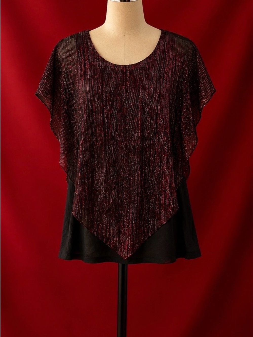 I.N. Studio Black Tunic with Shimmery Wine Overlay